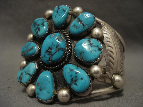 Colossal Vintage Navajo Turquoise Satellite Silver Bracelet