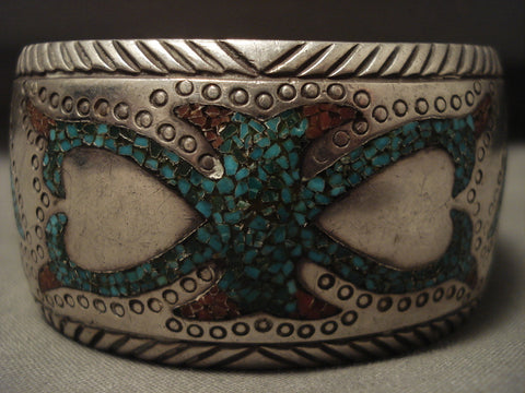 Advaqnced Technique 'Protruding Center' Turquoise Coral Silver Bracelet