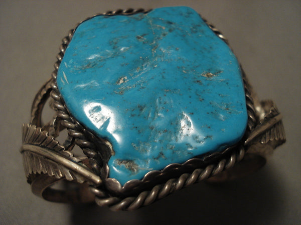 Colossal Vintage Navajo Turquoise 'Mirrored Leaf' Silver Bracelet