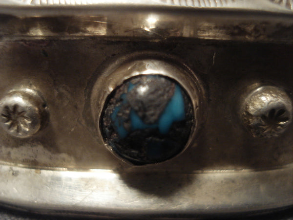 Museum Vintage Navajo high Grade Bisbee Turquoise Silver Bracelet