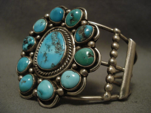 Huge Old Vintage Navajo Satellite Turquoise Silver Bracelet
