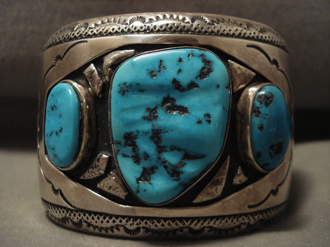 172 Gram Heravy Huge Vintage Navajo Turquoise Silver Bracelet Old