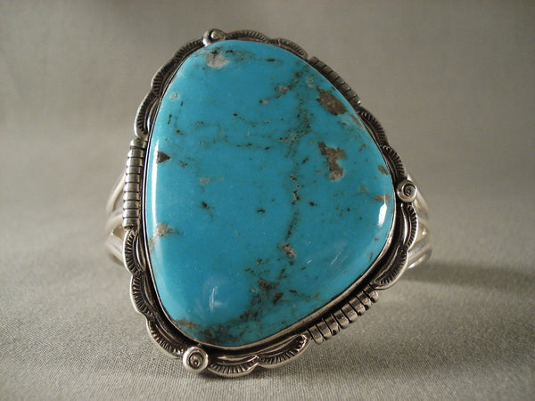 100 Gram Vintage Navajo Deep Blue Turquoise Silver Bracelet