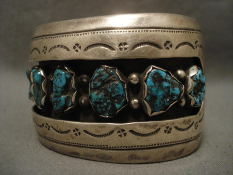 Huge Vintage Navajo Ration Family Turquoise Silver Bracelet