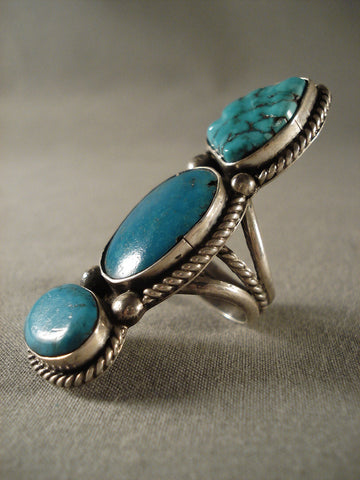 Towering Old Navajo Turquoise Silver Ring