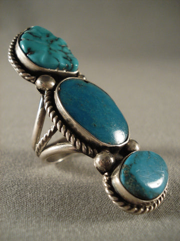 Towering Old Navajo Turquoise Silver Ring