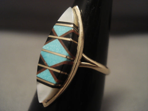 Cute Vintage Zuni Solid 14k Gold Turquoise Ring Old