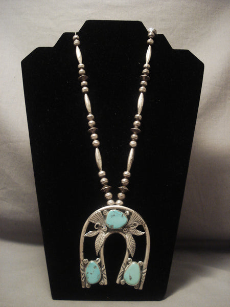 Humongous Vintage Navajo horseshoe Naja Silver Turquoise Necklace Old