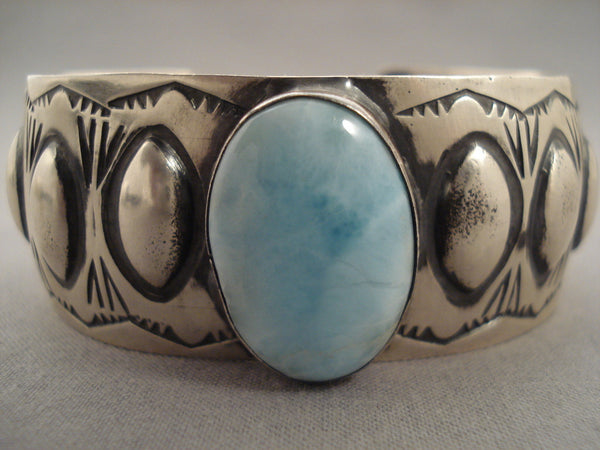 Sky Blue Domed Turquoise Vintage Navajo Silver Tooled Bracelet