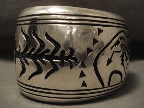 126 Grams Incredibly Wide Vintage Navajo Thomas Singer Kokopelli Silver Bracelet