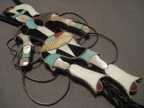 6 Inch Tall Vintage Zuni Kachina Silver Turquoise Bolo Tie Old Vtg