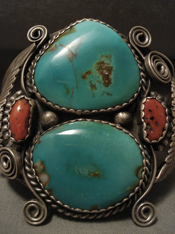 Museum Quality Vintage Navajo Green Turquoise Silver Applique Bracelet Old