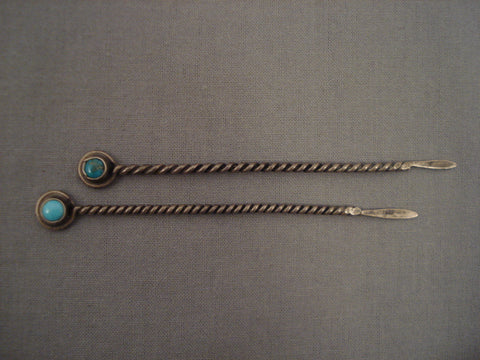 Early 1900's Vintage Navajo Turquoise Silver Hair Pins Old