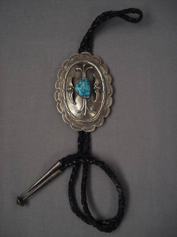 Museum Vintage Navajo Concho Spiderweb Turquoise Silver Bolo Tie