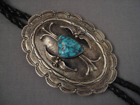 Museum Vintage Navajo Concho Spiderweb Turquoise Silver Bolo Tie