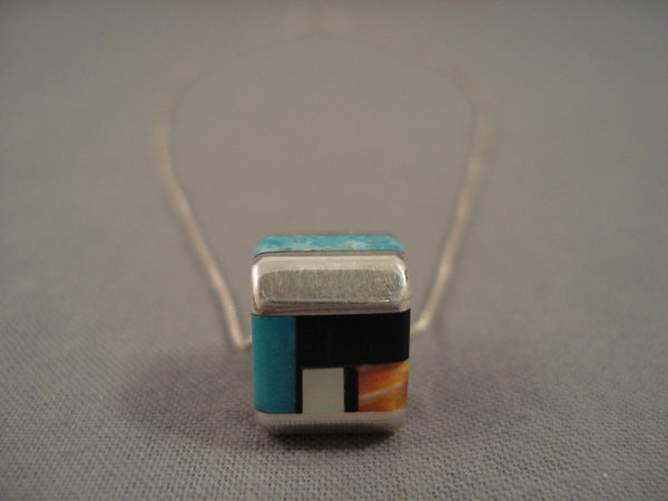 Important Vintage Navajo 'Turquoise Cube' Silver Necklace