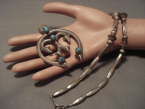 Early 1900's Vintage Navajo Bisbee Turquoise Silver Necklace Vtg