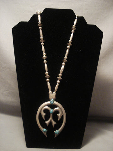 Early 1900's Vintage Navajo Bisbee Turquoise Silver Necklace Vtg