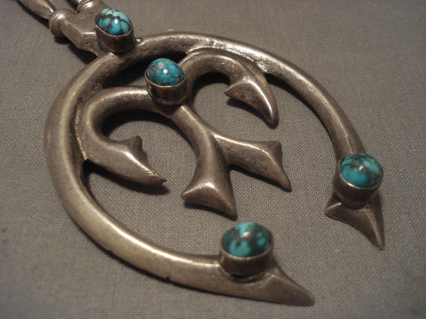 Early 1900's Vintage Navajo Bisbee Turquoise Silver Necklace Vtg