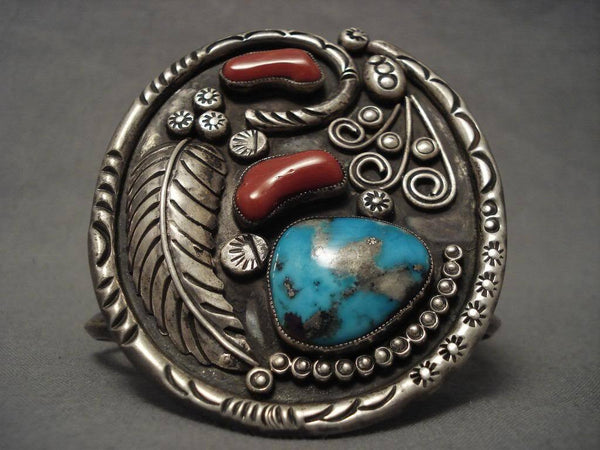 Museum Vintage Navajo Persian Turquoise Silver Coral Bracelet