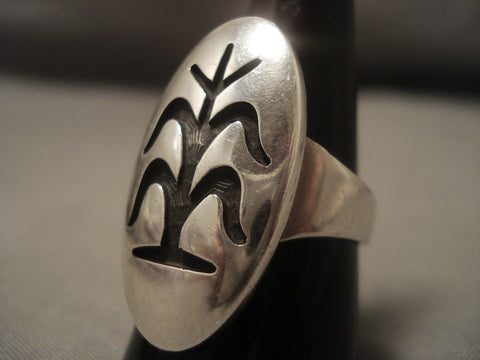 Rare Vintage Hopi Bernard Dawahoya tobacco Plant Silver Ring Old