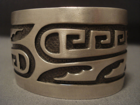 Very Unique Vintage Hopi Silver circle Niello Silver Bracelet Old Vtg