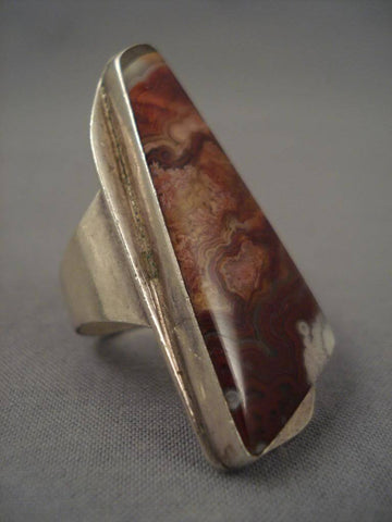 Museum Vintage Navajo Tall Volcanic Agate Silver Ring