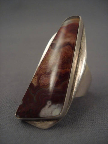 Museum Vintage Navajo Tall Volcanic Agate Silver Ring