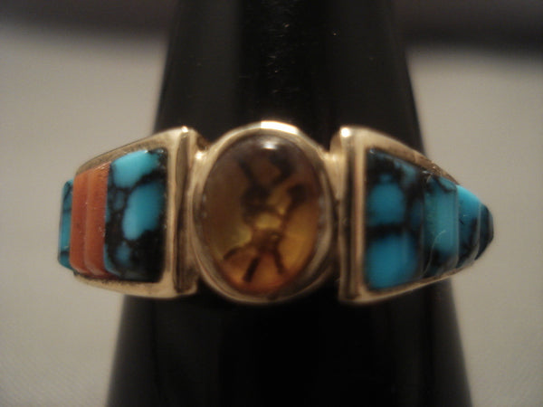 14k Gold Vintage Navajo Lone Mountain Turquoise Gold Ring Old Vtg