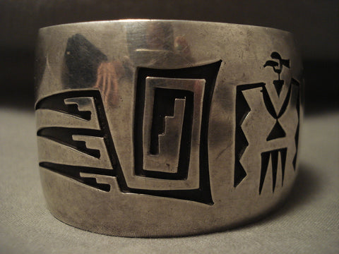 Museum Vintage Navajo 'Silver Bird And Spirit' Silver Bracelet Old