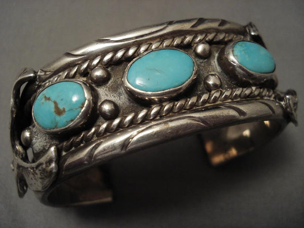 Husky Vintage Navajo Eagle Easter Blue Turquoise Silver Bracelet