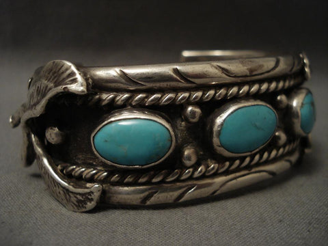 Husky Vintage Navajo Eagle Easter Blue Turquoise Silver Bracelet