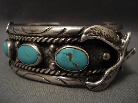 Husky Vintage Navajo Eagle Easter Blue Turquoise Silver Bracelet