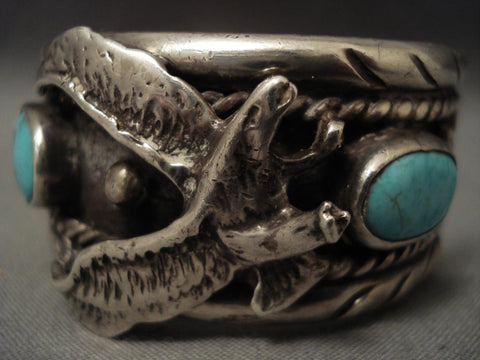 Husky Vintage Navajo Eagle Easter Blue Turquoise Silver Bracelet