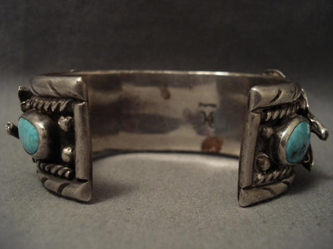 Husky Vintage Navajo Eagle Easter Blue Turquoise Silver Bracelet