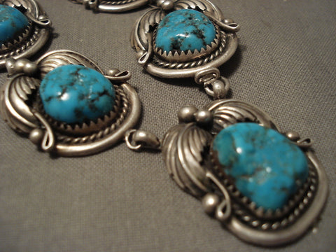 Chunky Vintage Navajo Turquoise Silver Necklace Old