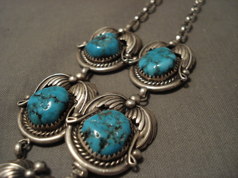 Chunky Vintage Navajo Turquoise Silver Necklace Old