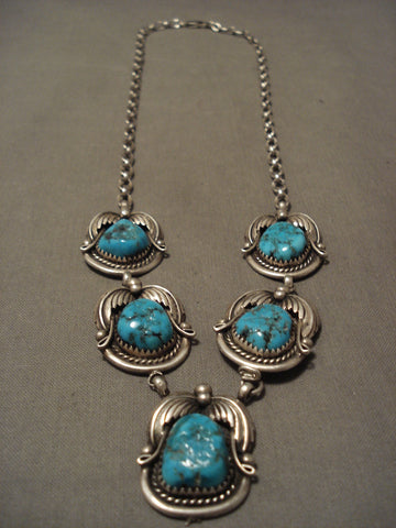 Chunky Vintage Navajo Turquoise Silver Necklace Old