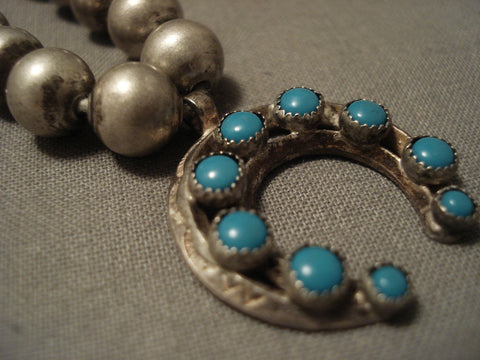 Opulent Vintage Navajo Early 1900's Naja Turquoise Silver Necklace