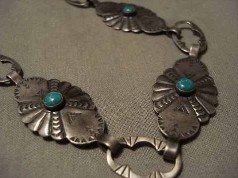 Early 1900's Vintage Navajo Turquoise Silver Necklace