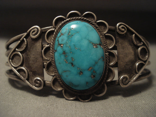 Early 1900's Vintage Navajo Domed Turquoise Silver Bracelet