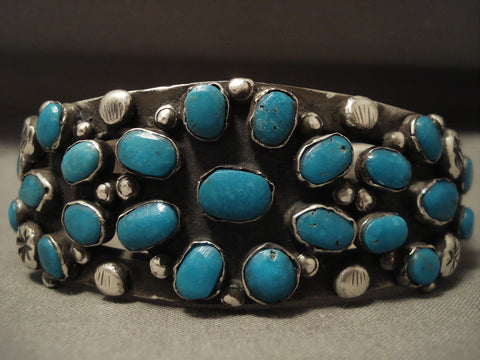 Opulent 1930's Heavy Ingot Vintage Navajo Turquoise Silver Bracelet