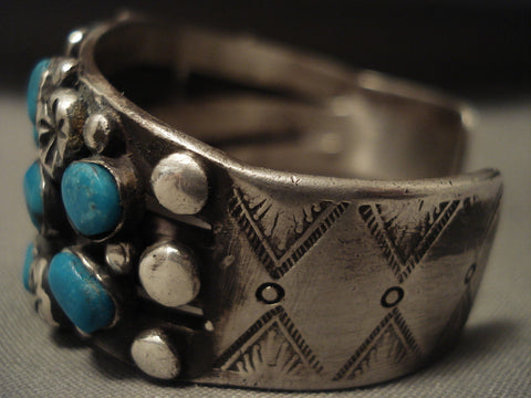Opulent 1930's Heavy Ingot Vintage Navajo Turquoise Silver Bracelet
