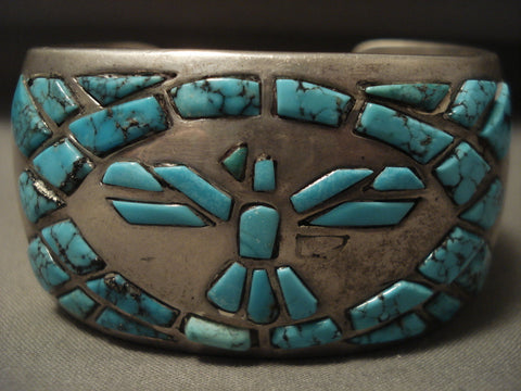 Museum Vintage Navajo 'Lone Mountain Turquoise Bird' Silver Bracelet