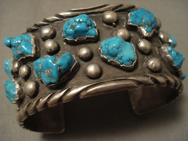 Chunky Dunky Vintage Navajo Old Kingman Turquoise Silver Bracelet