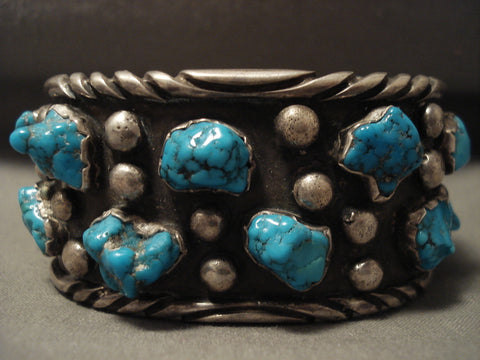 Chunky Dunky Vintage Navajo Old Kingman Turquoise Silver Bracelet