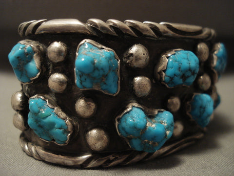 Chunky Dunky Vintage Navajo Old Kingman Turquoise Silver Bracelet