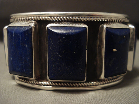 Huge Vintage Navajo 'Squared Lapis' Silver Bracelet