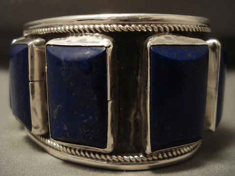 Huge Vintage Navajo 'Squared Lapis' Silver Bracelet
