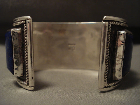 Huge Vintage Navajo 'Squared Lapis' Silver Bracelet
